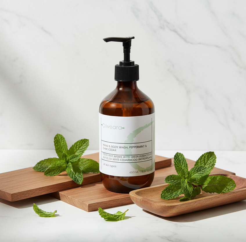 Hand & Body Wash, Peppermint & Dark Cedar
